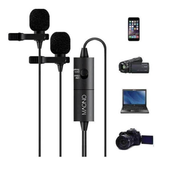 2 x Lavalier Microphone for Podcast Free Clip-on Lapel Mic MAONO AU-200